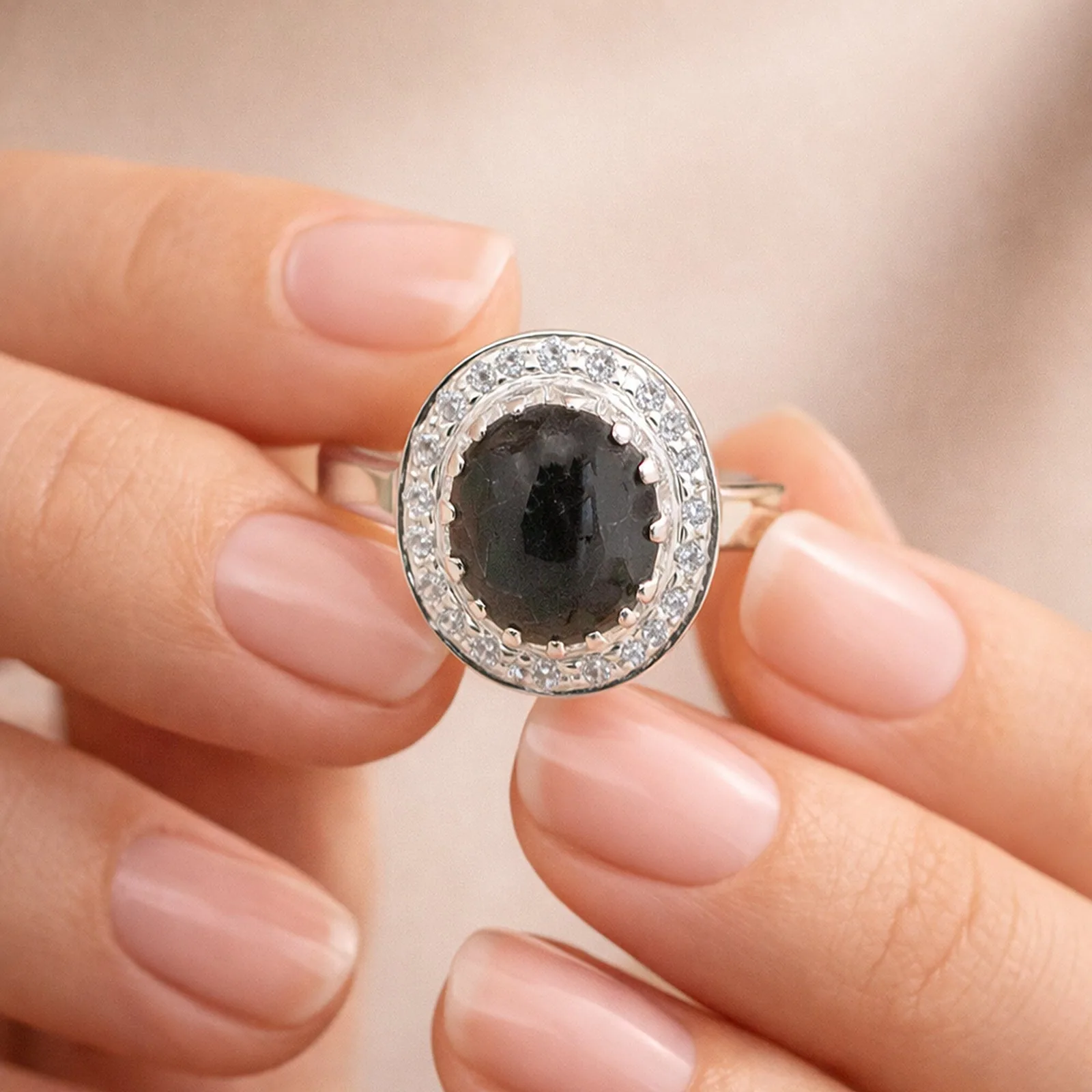 Blue Sapphire Solitaire Ring 6.50 Ct. Oval Cabochon Cut 925 Sterling Silver Stac - view 4