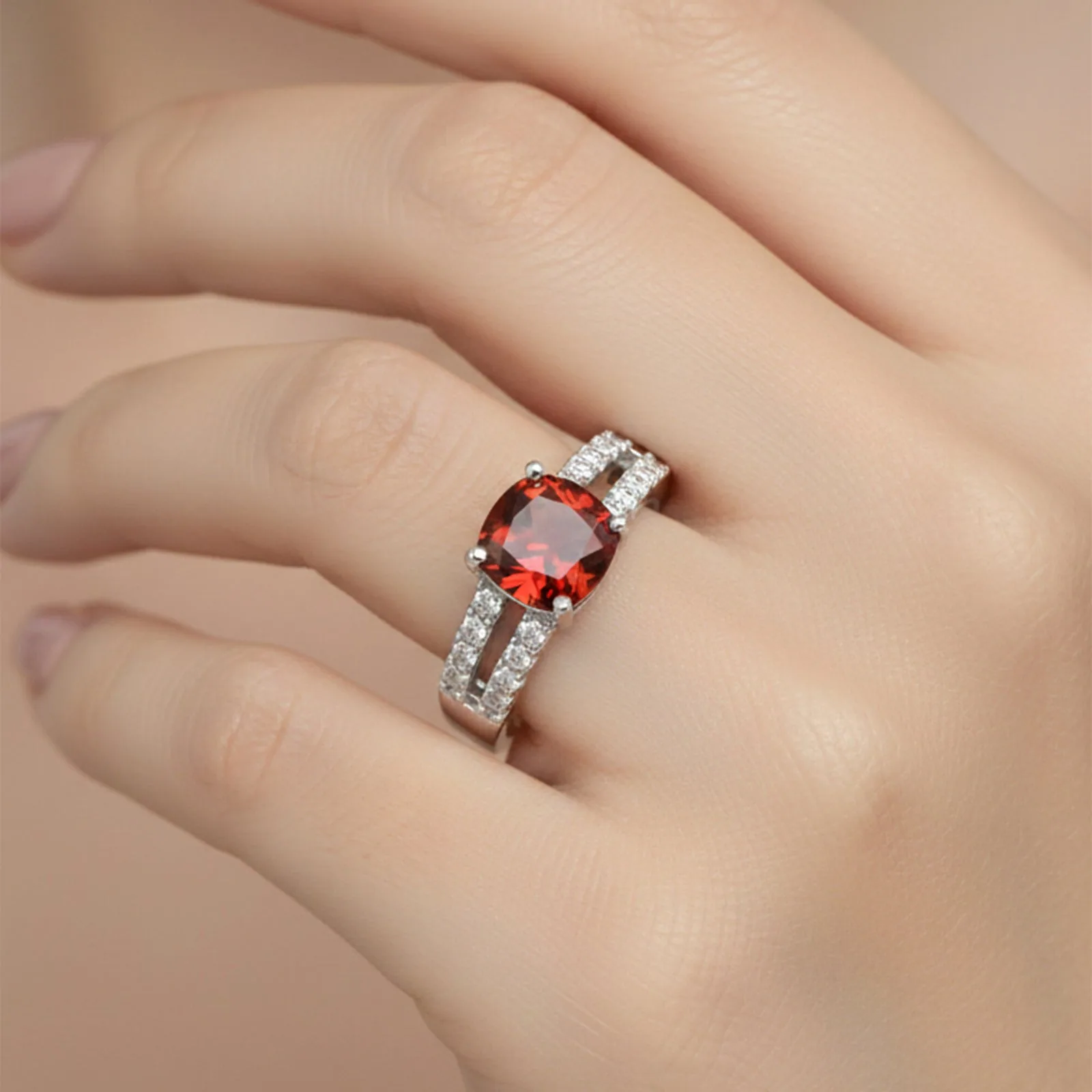 Red Ruby Round Ring 1.24 Ct. 925 Sterling Silver Stackable Eternity Band Gift - view 5