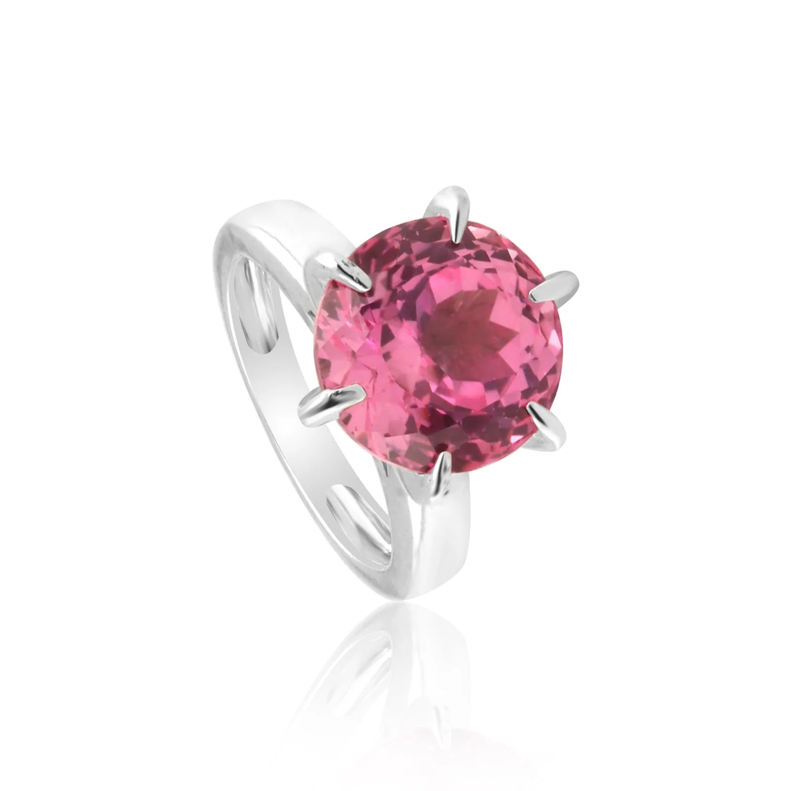 2.80 Ct. Pink Tourmaline Ring Round Cut 925 Sterling Silver Eternity Band Fine G - view 5