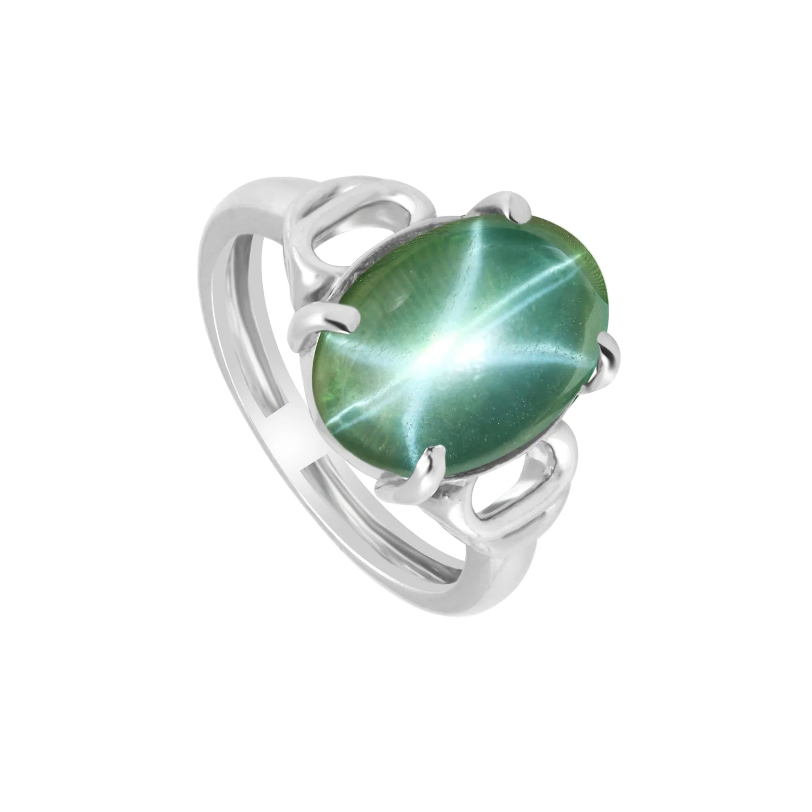 Green Sapphire Oval Cabochon Cut Solitaire Ring 3.50 Ct. 925 Sterling Silver Gif - view 3