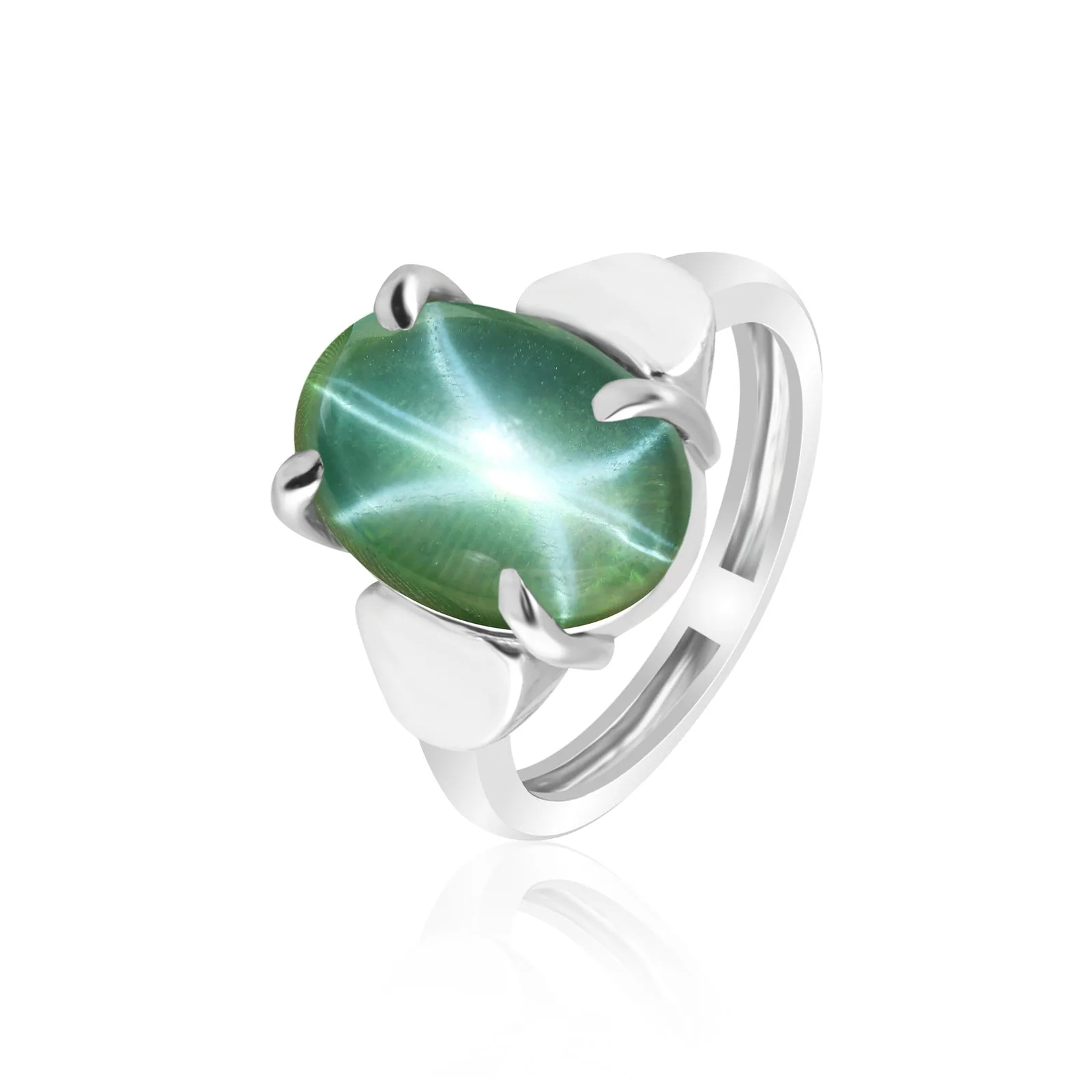 Green Sapphire Solitaire Ring 5.50 Ct. Oval Cabochon Cut 925 Sterling Silver Sta - view 4