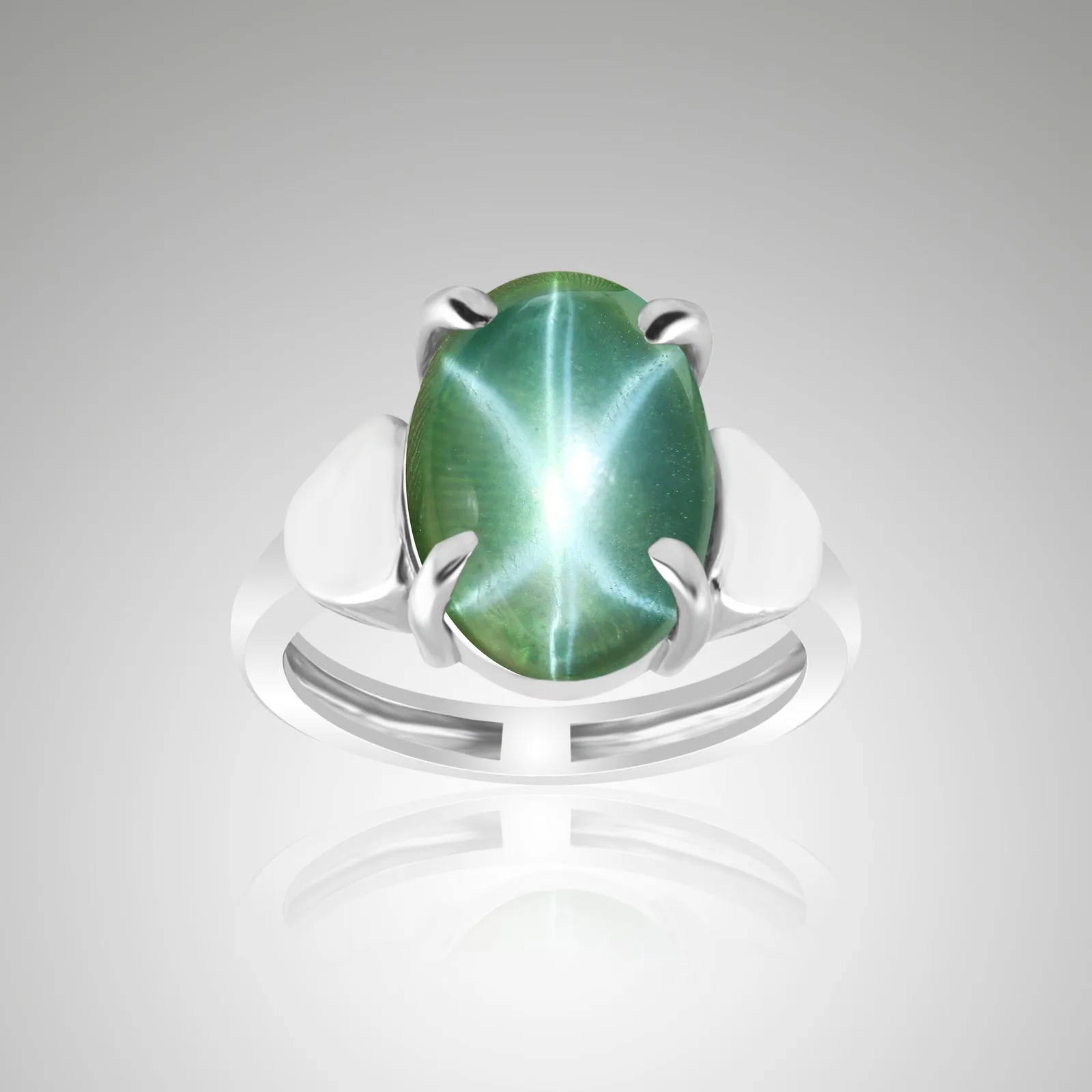 Green Sapphire Oval Cabochon Ring 7.50 Ct. 925 Sterling Silver Stackable Eternit - view 5