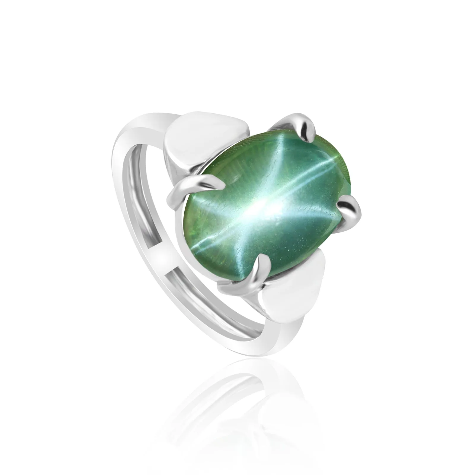 5.45 Ct. Green Sapphire Ring Oval Cabochon Cut 925 Sterling Silver Eternity Band - view 3