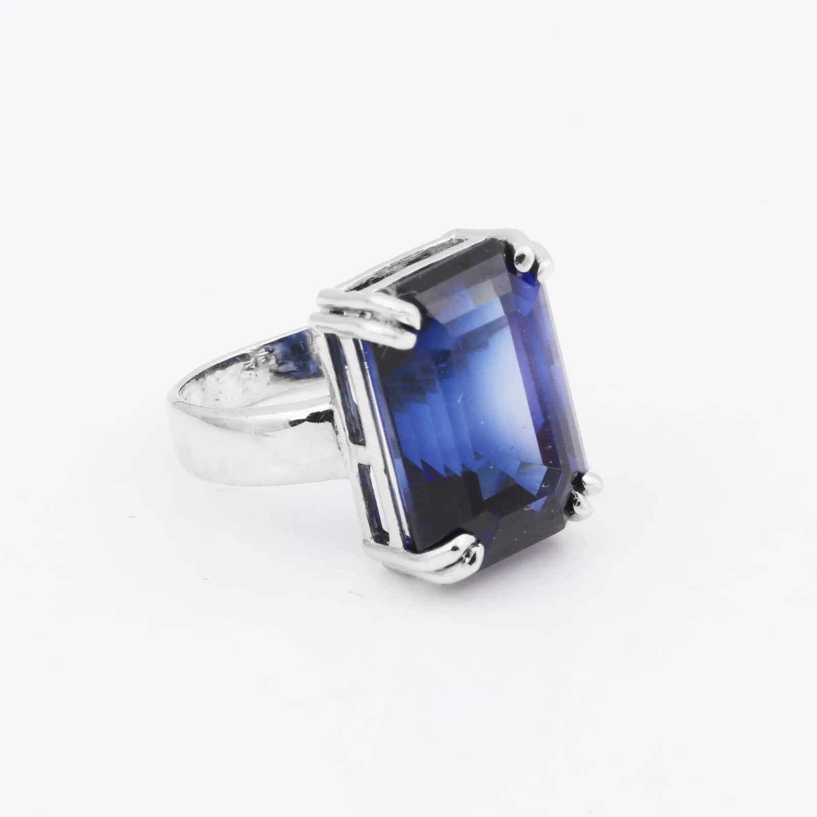 4.55 Ct. Sapphire Emerald Cut Gemstone Ring in 925 Sterling Silver - view 4