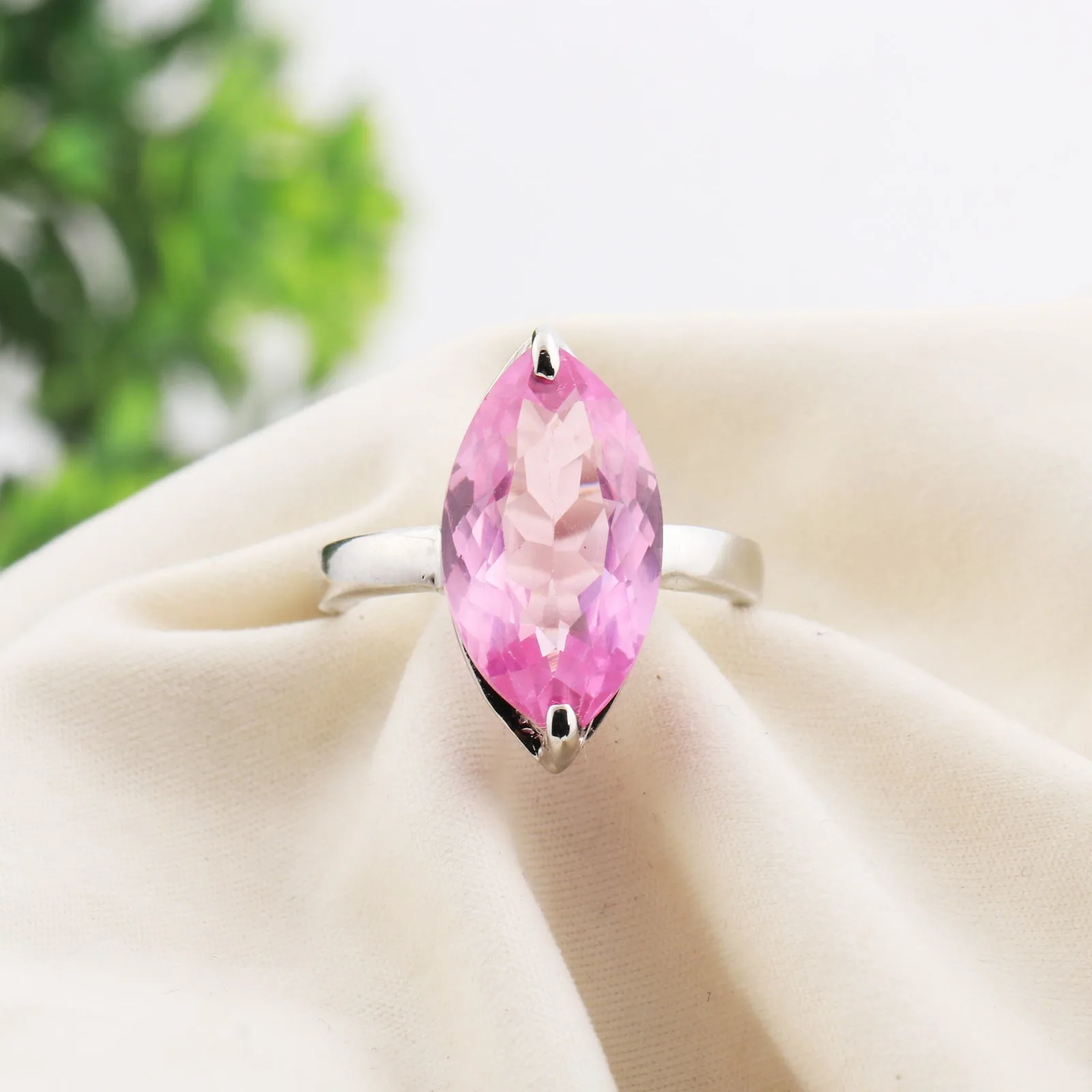 Pink Kunzite Marquise Ring 3.00 Ct. 925 Sterling Silver Stackable Eternity Band - view 6