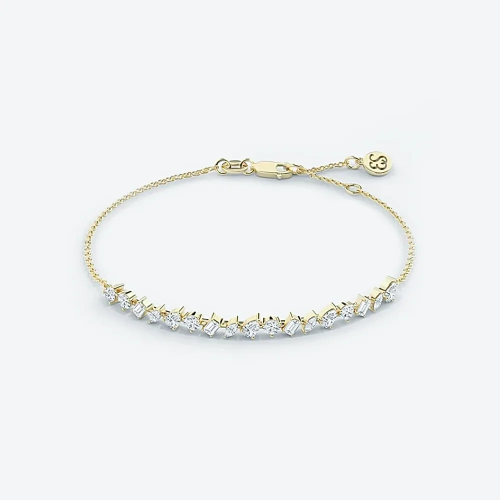 2.25CT Multi Cut 14K Yellow Gold Lab-Grown Certified Diamond Tennis Bracelet
