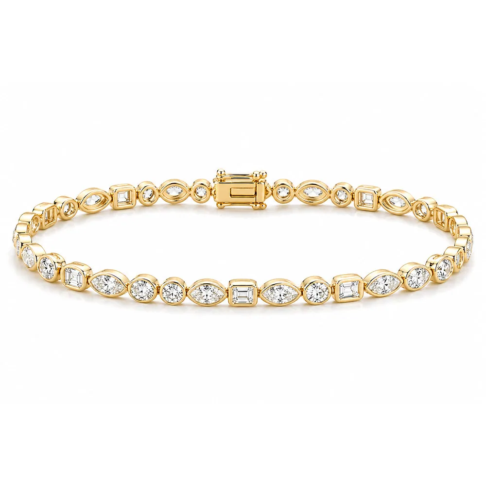 10Ct Multi Shape Lab-Grown Diamond Bezel Wedding Tennis Bracelet 14k Solid Gold