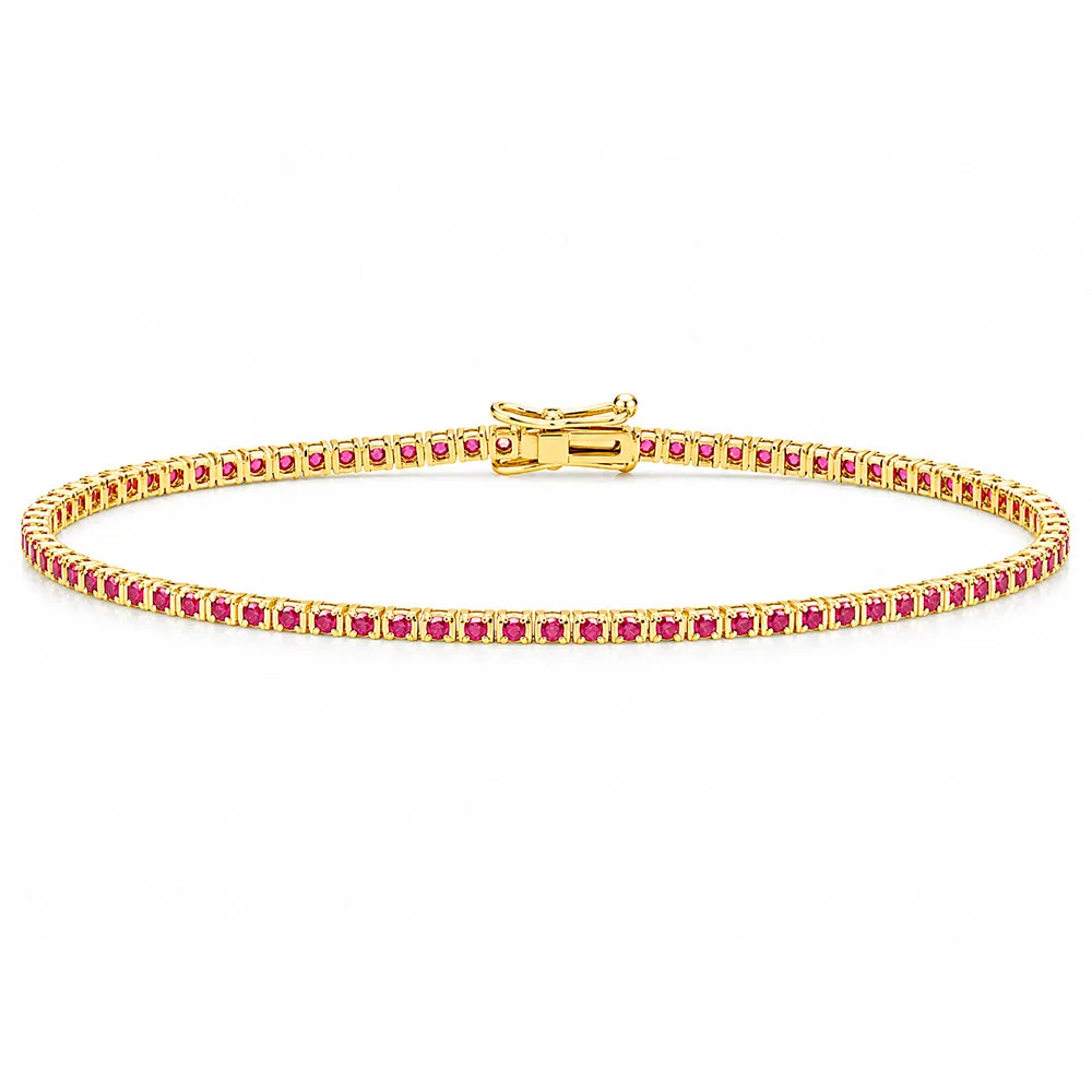 3Ct Round Cut Certified Natural Red Ruby Tennis Bracelet For Her 14k Yellow Gold