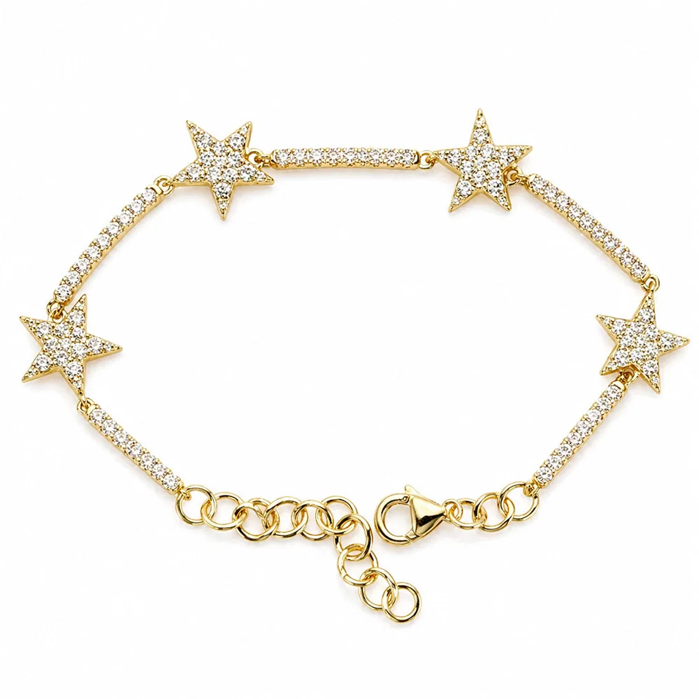 14k Yellow Gold 4Ct Round Natural Diamond Star Shape Bracelet Certified GH/SI