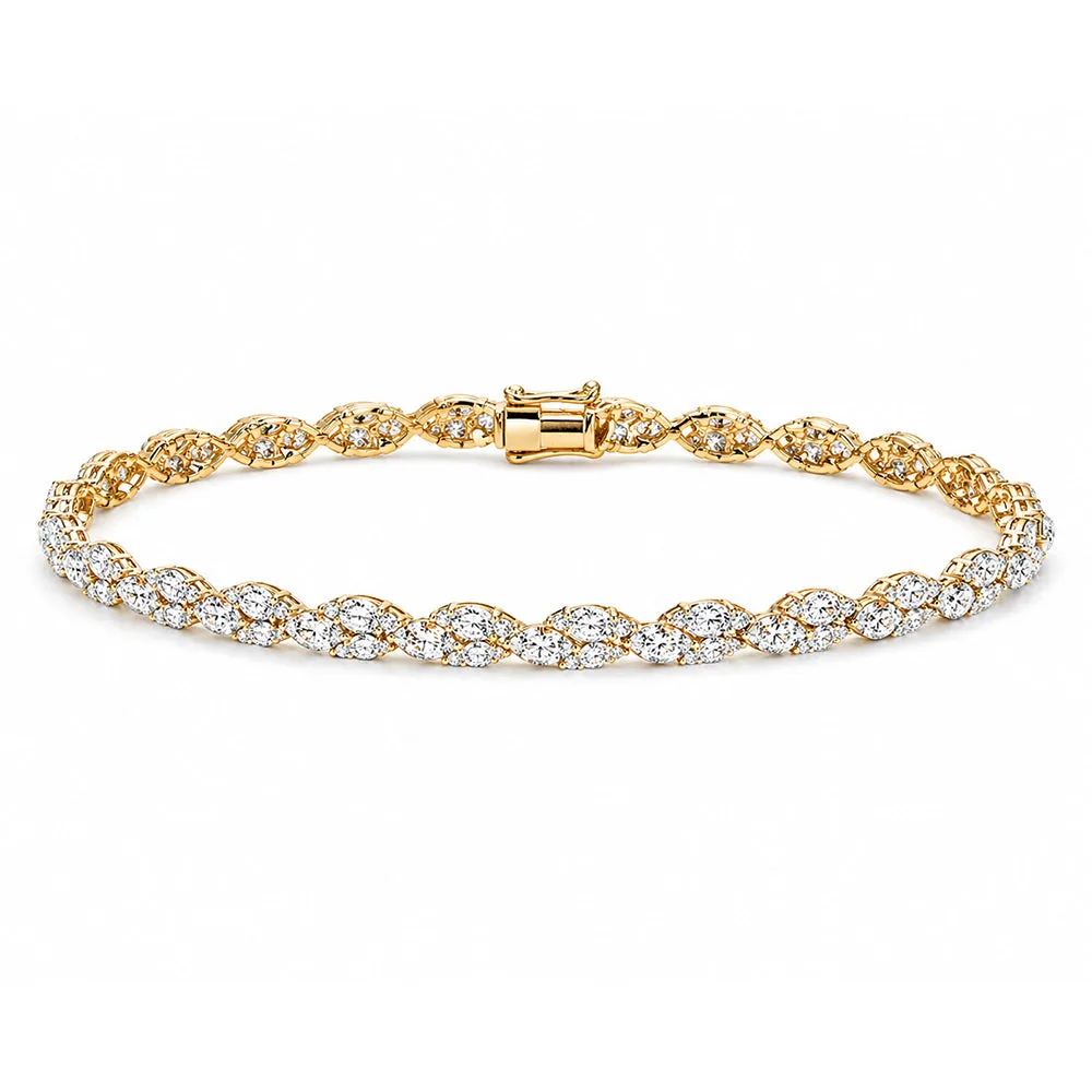 14K Yellow Gold Lab Grown Diamond Charm Tennis Bracelet Marquise Cut Minimalist