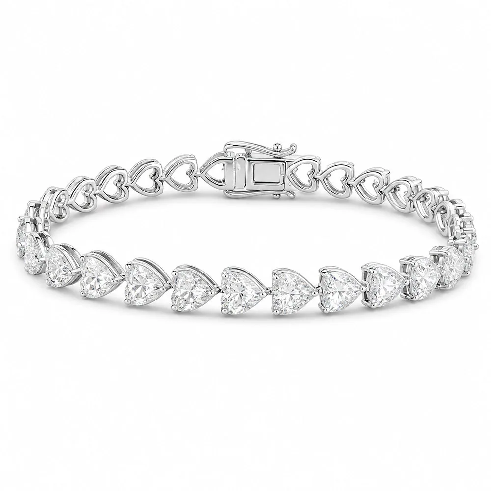 14K White Gold Heart-Cut Lab-Grown Diamond Tennis Bracelet Mother’s Special Gift