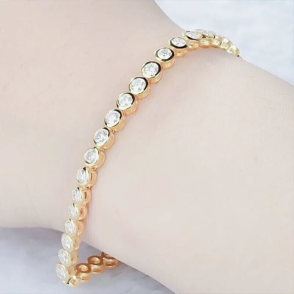 6Ct Round GH/VS Natural Diamond Bezel Set Women Tennis Bracelet 14Kt Yellow Gold - view 4