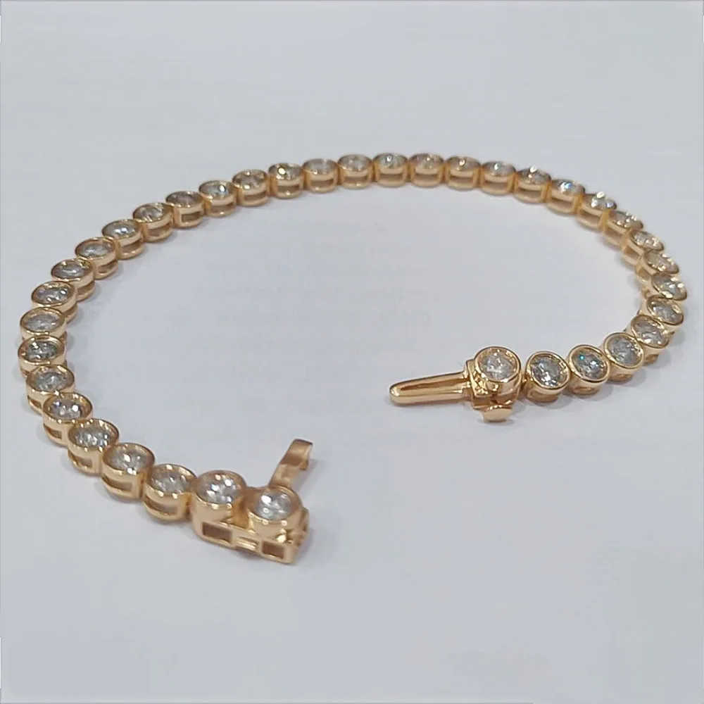 6Ct Round GH/VS Natural Diamond Bezel Set Women Tennis Bracelet 14Kt Yellow Gold - view 5