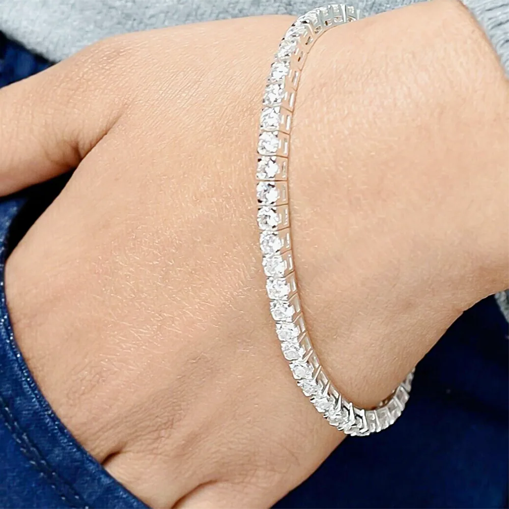 5Ct Round Cut GH/VS Natural Diamond Tennis Bracelet Birthday Gift 14k White Gold - view 2