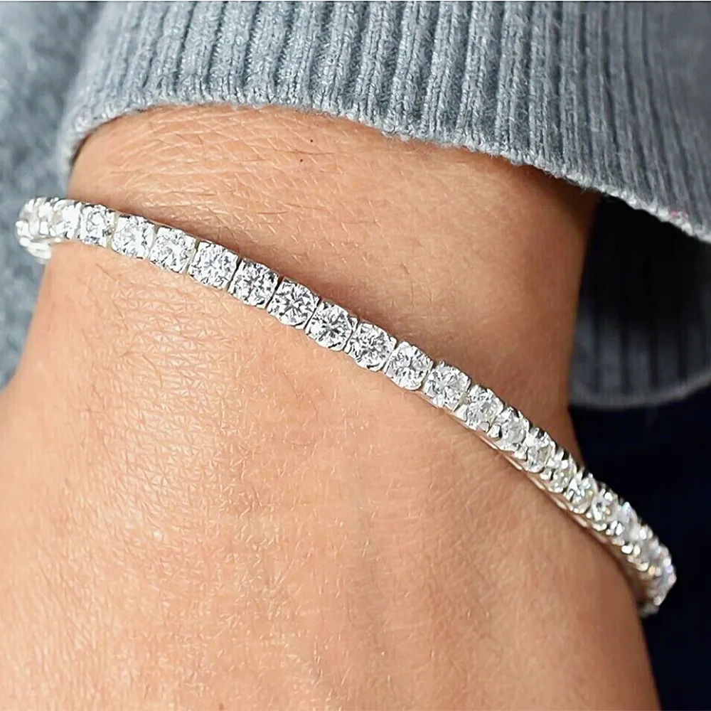 5Ct Round Cut GH/VS Natural Diamond Tennis Bracelet Birthday Gift 14k White Gold - view 4