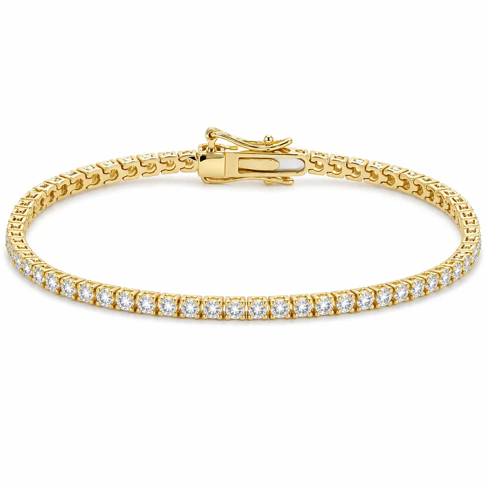 Women’s Tennis Bracelet 14k Yellow Gold 4.20Ct Round Natural GH/VS Diamond