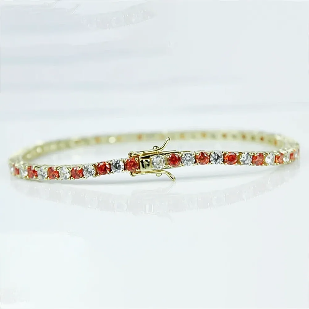 14k Gold Natural Orange Sapphire & Diamond Tennis Bracelet For Wedding Gift - view 5