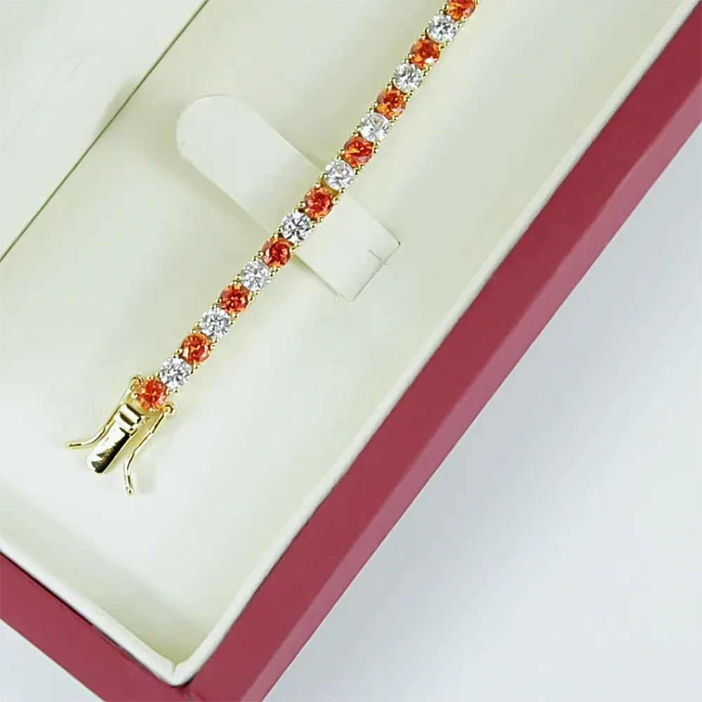 14k Gold Natural Orange Sapphire & Diamond Tennis Bracelet For Wedding Gift - view 2