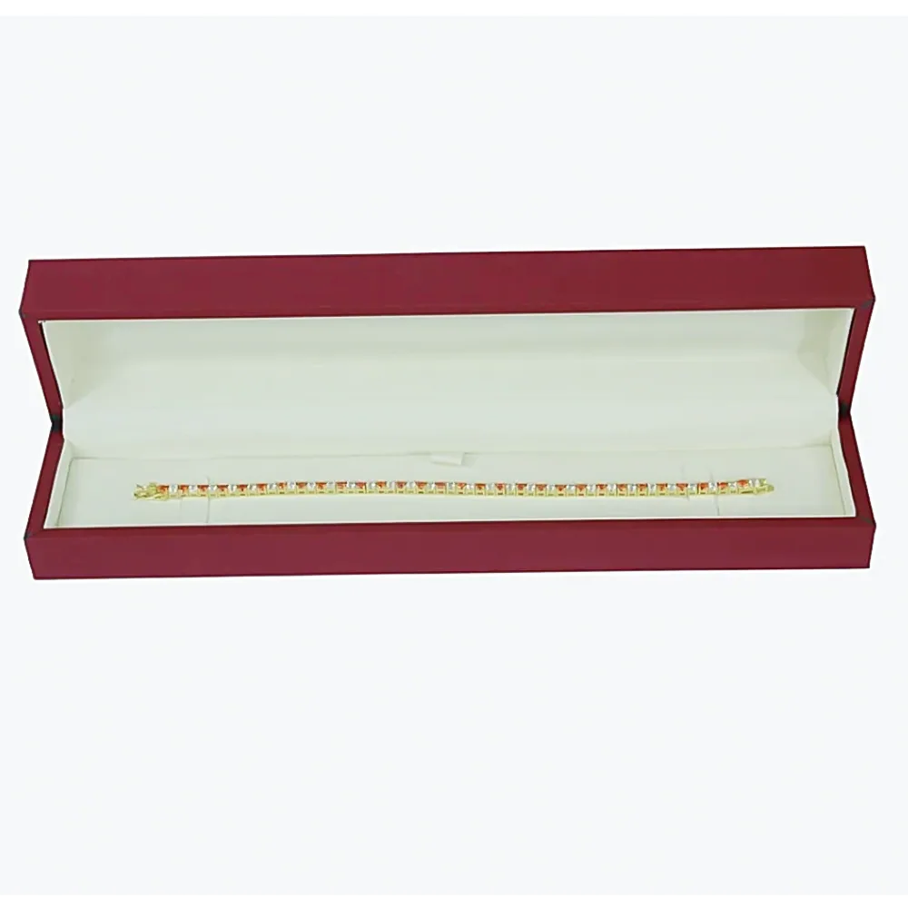 14k Gold Natural Orange Sapphire & Diamond Tennis Bracelet For Wedding Gift - view 3
