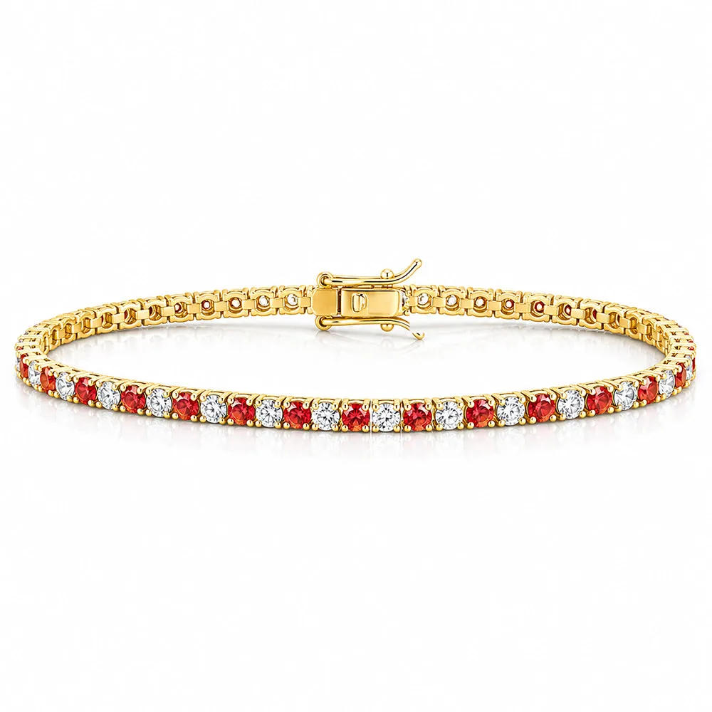 14k Gold Natural Orange Sapphire & Diamond Tennis Bracelet For Wedding Gift