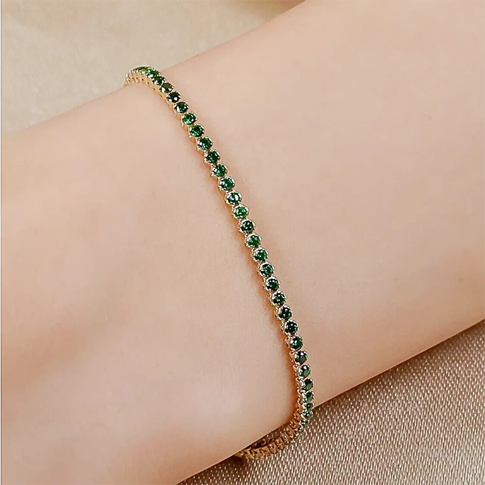 Natural Green Emerald Round Tennis Bracelet Daily Wear 14k Gold - view 3