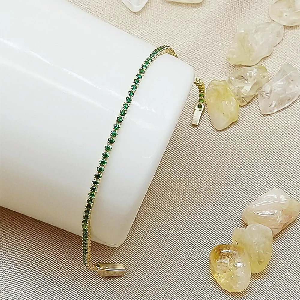 Natural Green Emerald Round Tennis Bracelet Daily Wear 14k Gold - view 4