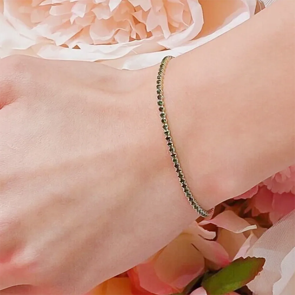 Natural Green Emerald Round Tennis Bracelet Daily Wear 14k Gold - view 5