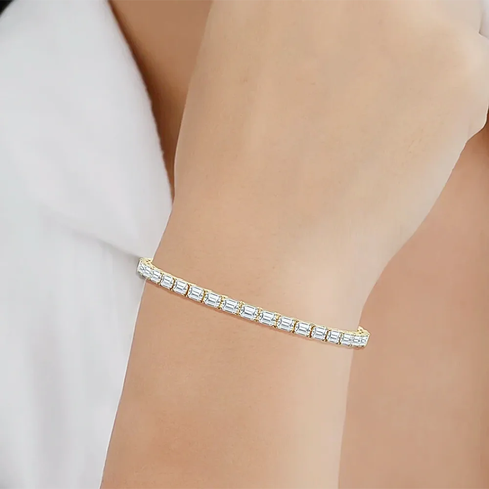 14k Yellow Gold 4.0Ct Emerald Cut Lab Grown IGI Diamond Tennis Bracelet Women’s - view 2