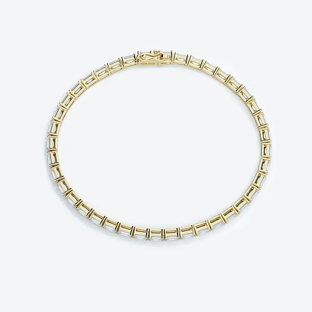 14k Yellow Gold 4.0Ct Emerald Cut Lab Grown IGI Diamond Tennis Bracelet Women’s - view 3
