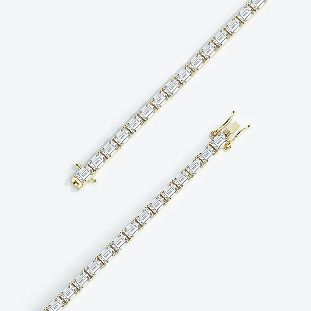 14k Yellow Gold 4.0Ct Emerald Cut Lab Grown IGI Diamond Tennis Bracelet Women’s - view 4