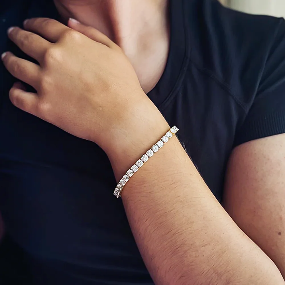H-I-J/I1-I3 14k Yellow Gold 3.00CT Round Cut Natural Diamond Tennis Bracelet - view 2