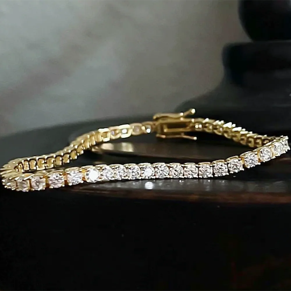 H-I-J/I1-I3 14k Yellow Gold 3.00CT Round Cut Natural Diamond Tennis Bracelet - view 3