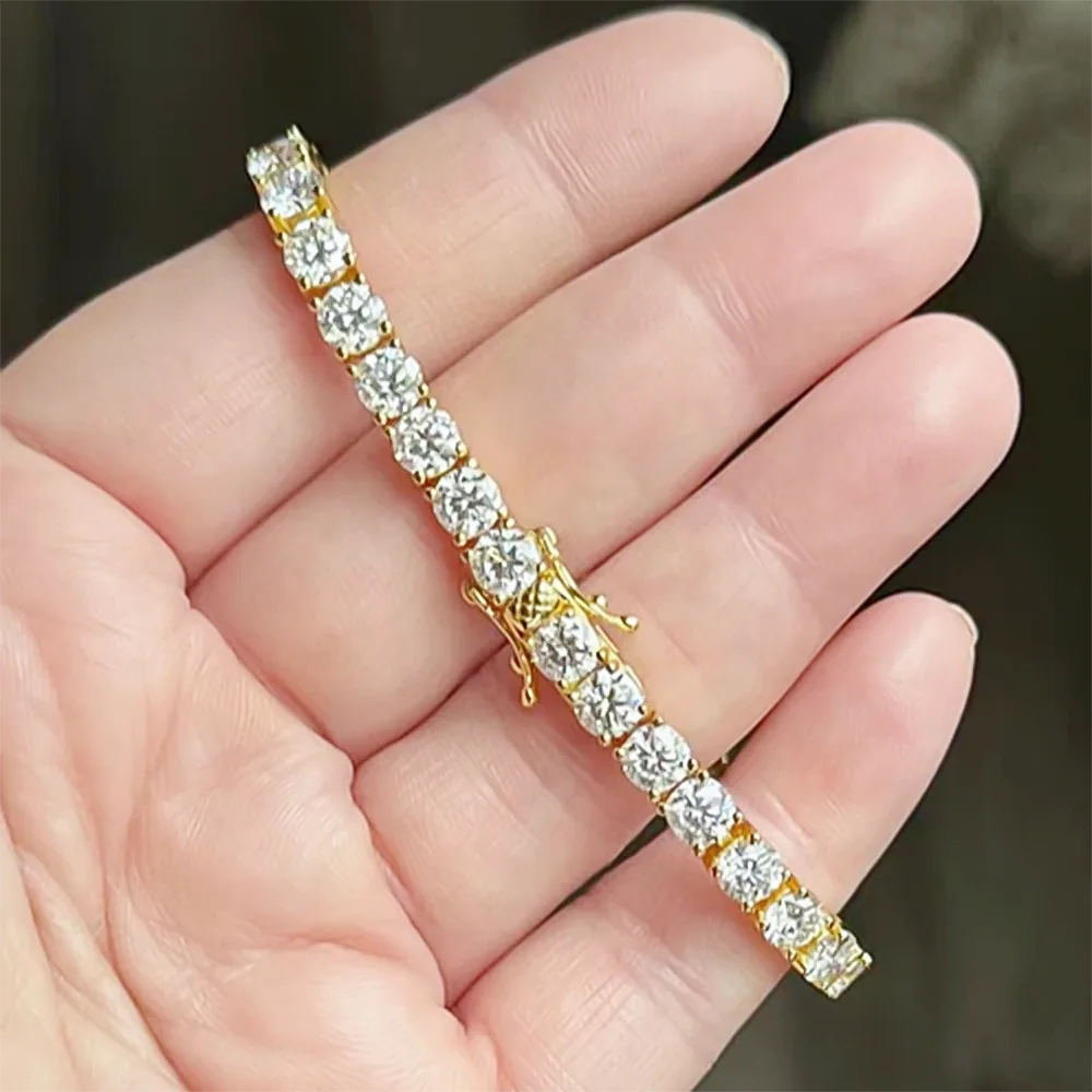 H-I-J/I1-I3 14k Yellow Gold 3.00CT Round Cut Natural Diamond Tennis Bracelet - view 5