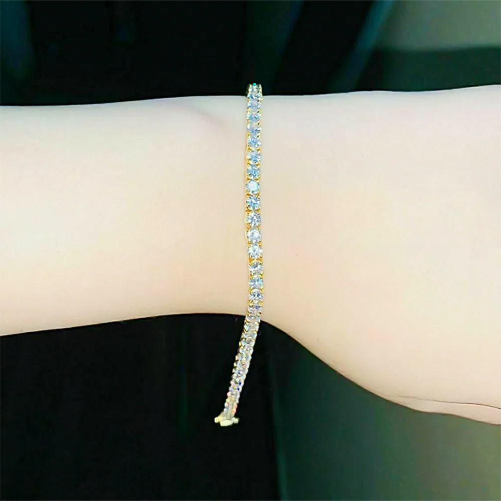 Certified Round Cut Lab-Grown/CVD 4.25Ct Diamond Tennis Bracelet 14K Yellow Gold - view 4