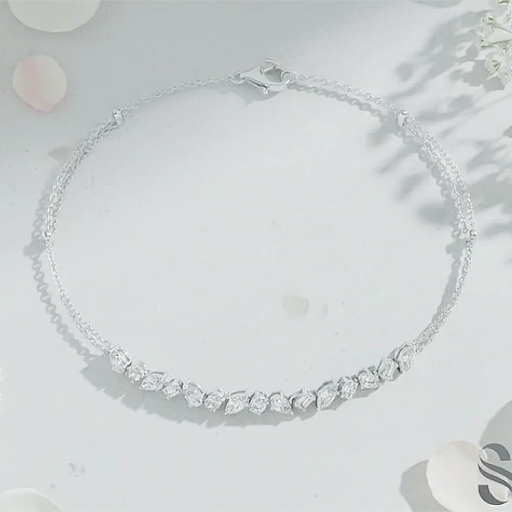 Fancy Charm Marquise Cut Natural Diamond Wedding Chain Tennis Bracelet 14k Gold - view 2