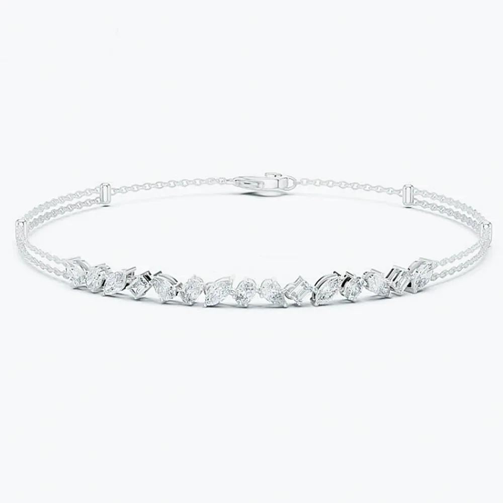 Fancy Charm Marquise Cut Natural Diamond Wedding Chain Tennis Bracelet 14k Gold - view 3