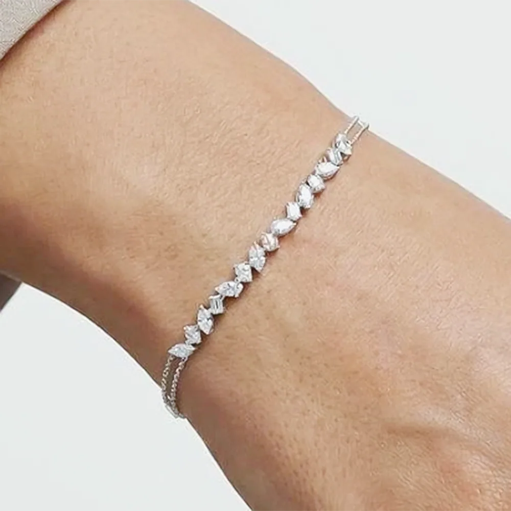 Fancy Charm Marquise Cut Natural Diamond Wedding Chain Tennis Bracelet 14k Gold - view 5
