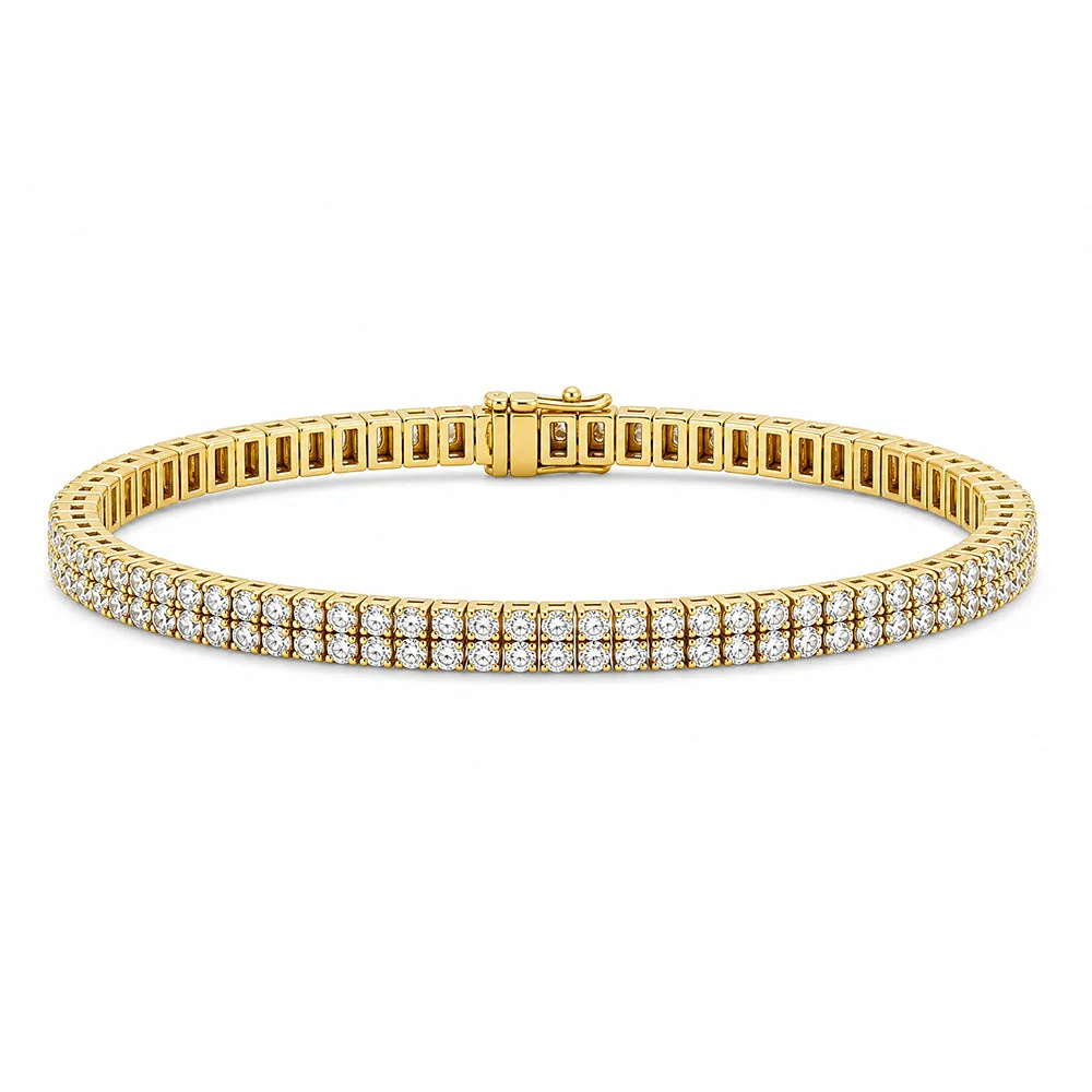 (GH/SI-I2) 8Ct Natural Diamond Double Row Tennis Bracelet 14k Yellow Gold Unisex