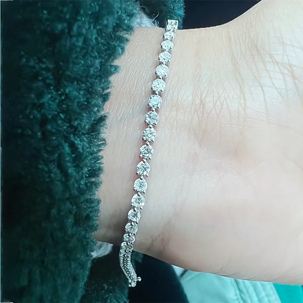 IGI Natural 4.00Ct Diamond 3-Prongs Set Martini Style Tennis Bracelet 14Kt Gold - view 2