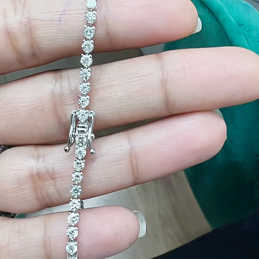 IGI Natural 4.00Ct Diamond 3-Prongs Set Martini Style Tennis Bracelet 14Kt Gold - view 3