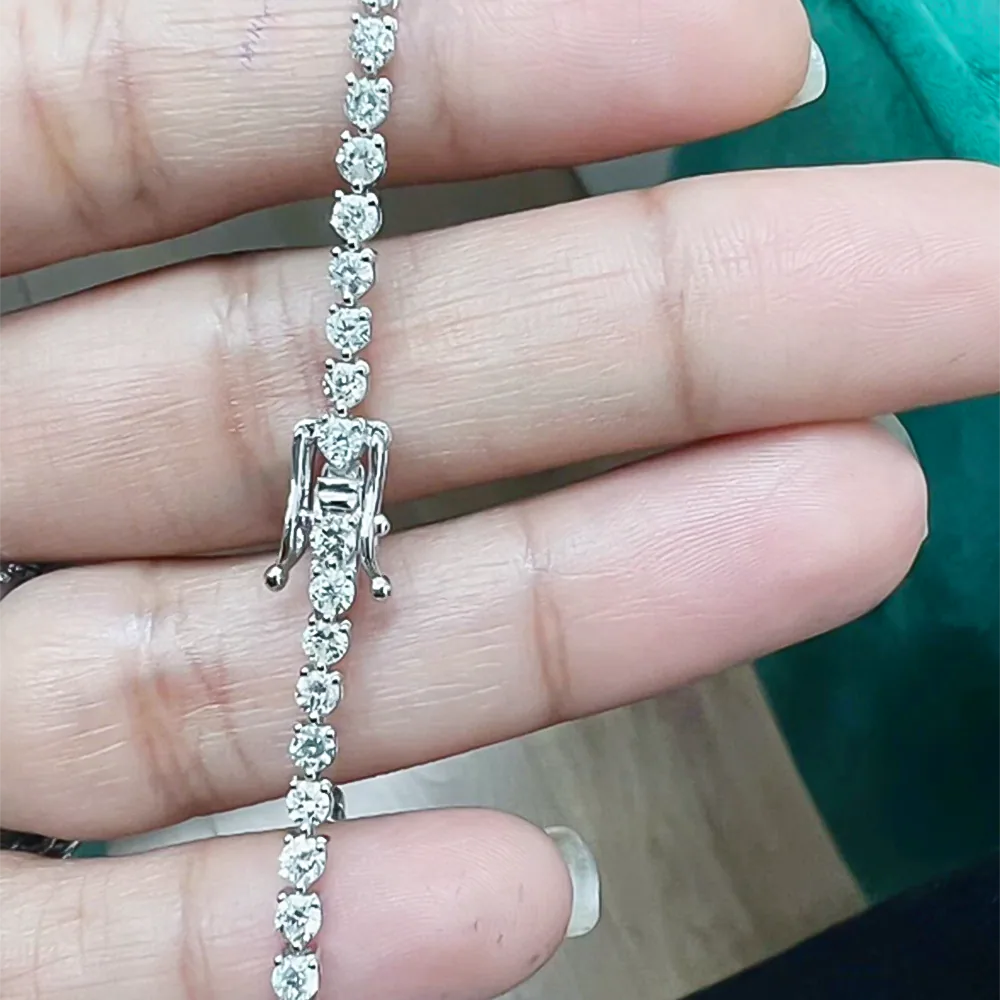 IGI Natural 4.00Ct Diamond 3-Prongs Set Martini Style Tennis Bracelet 14Kt Gold - view 5