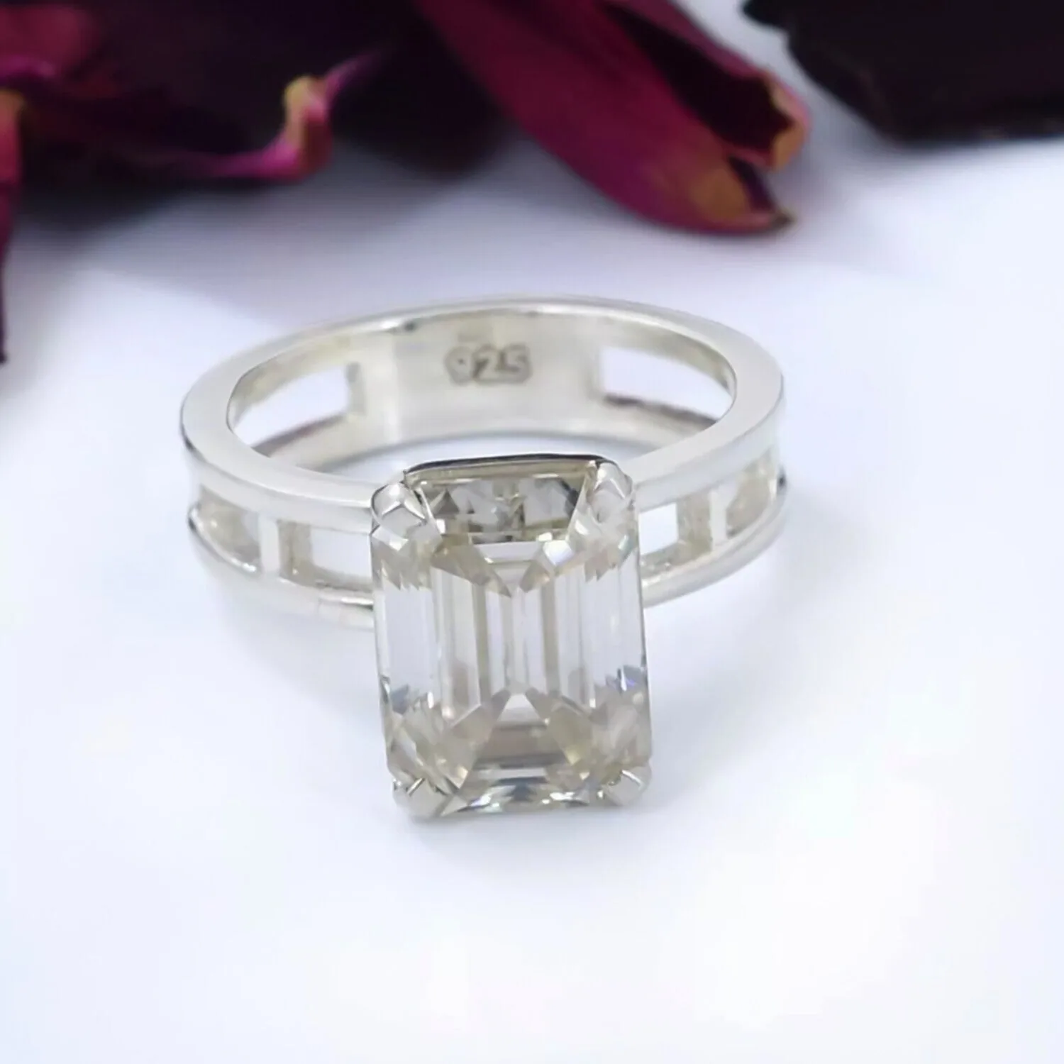 3.80 ct DEW Off White Moissanite Solitaire Ring – Wedding Gift Idea – 18K Gold Vermeil - view 4