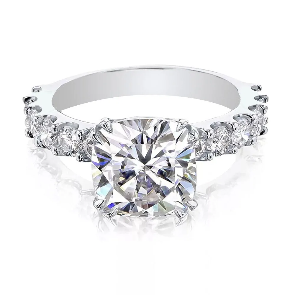 3.50 ct DEW Cushion Cut Off White Moissanite Ring – Gift for Wife – 18K Gold Vermeil