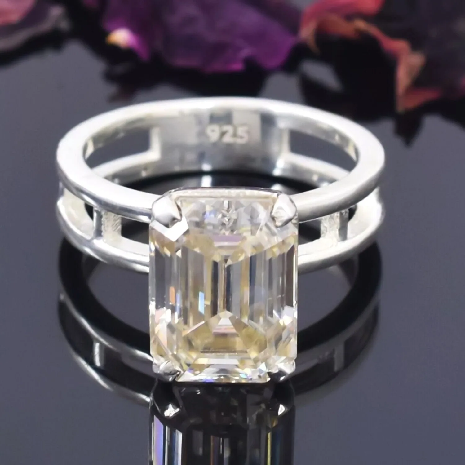 3.80 ct DEW Off White Moissanite Solitaire Ring – Wedding Gift Idea – 18K Gold Vermeil - view 2