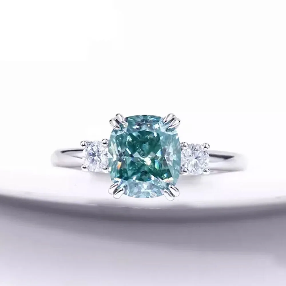3.20 ct DEW Round Blue Moissanite Solitaire Ring – Bridal Jewelry – 18K Gold Vermeil - view 2