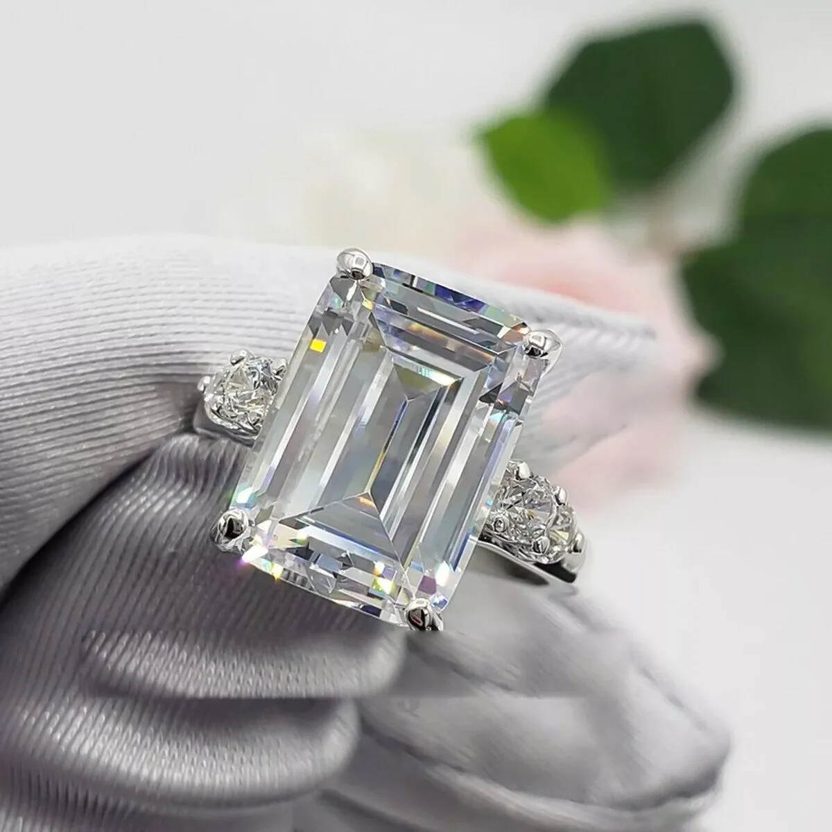 5.70 ct DEW Emerald Cut Off White Moissanite Ring Birthday Gift Wife – 18K Gold Vermeil - view 4