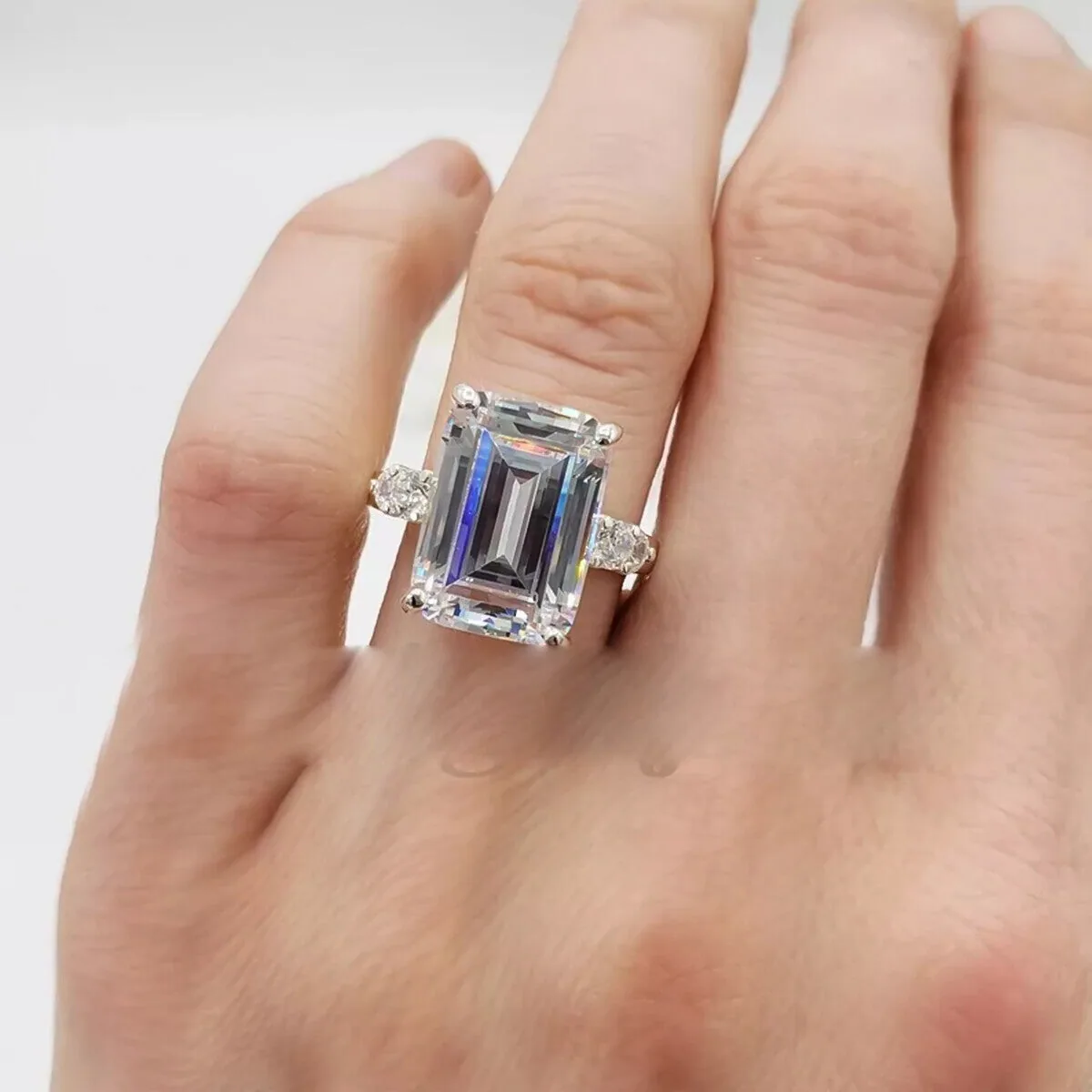 5.70 ct DEW Emerald Cut Off White Moissanite Ring Birthday Gift Wife – 18K Gold Vermeil - view 2