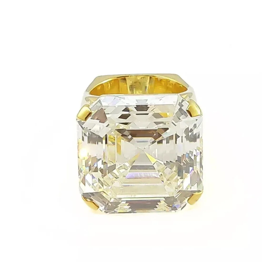 23.50 ct DEW Asscher Cut Certified Moissanite Statement Ring 18K Gold Plated