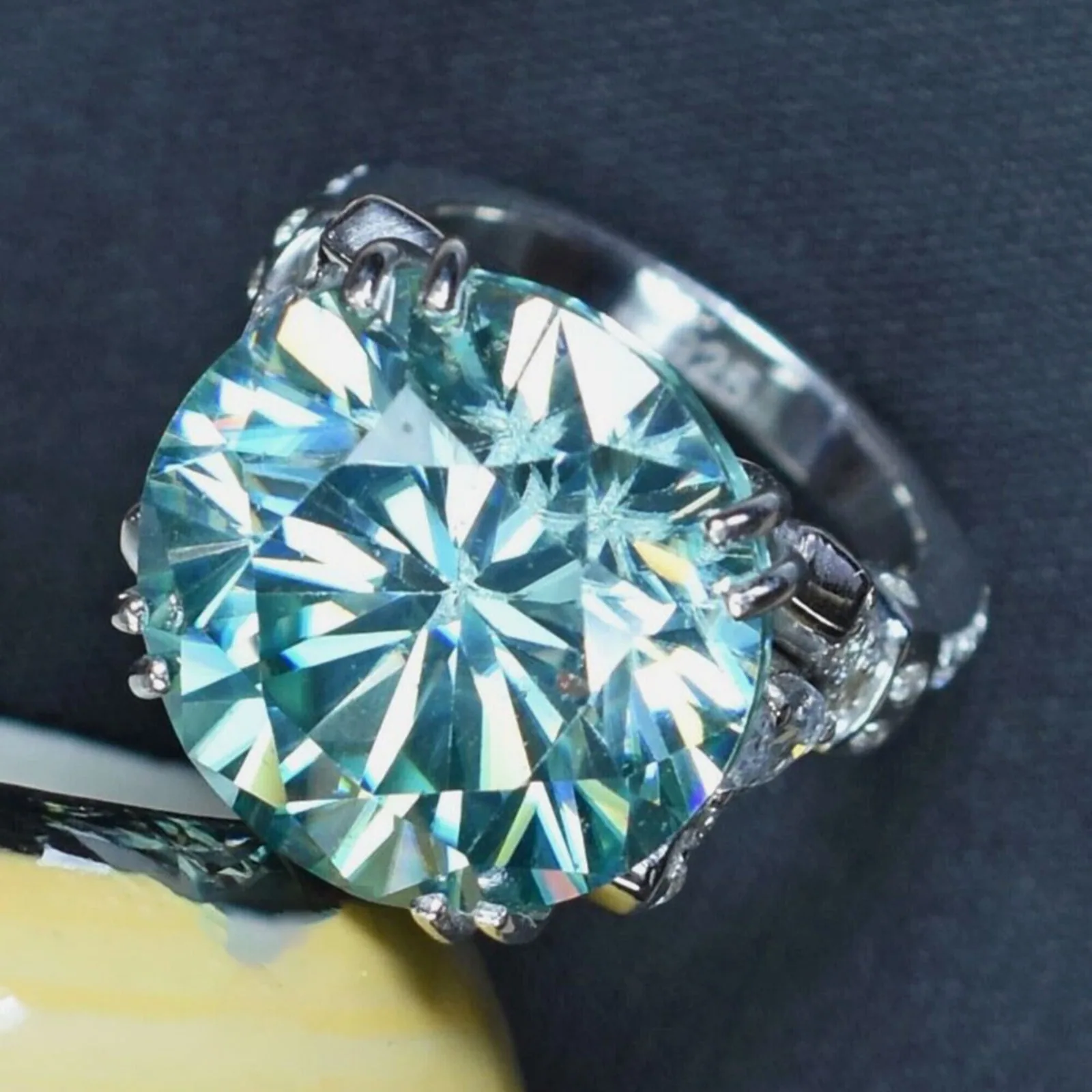 10.25 ct DEW Certified Blue Round Moissanite Ring – Big Christmas Gift Pick 18K Gold Plated - view 2