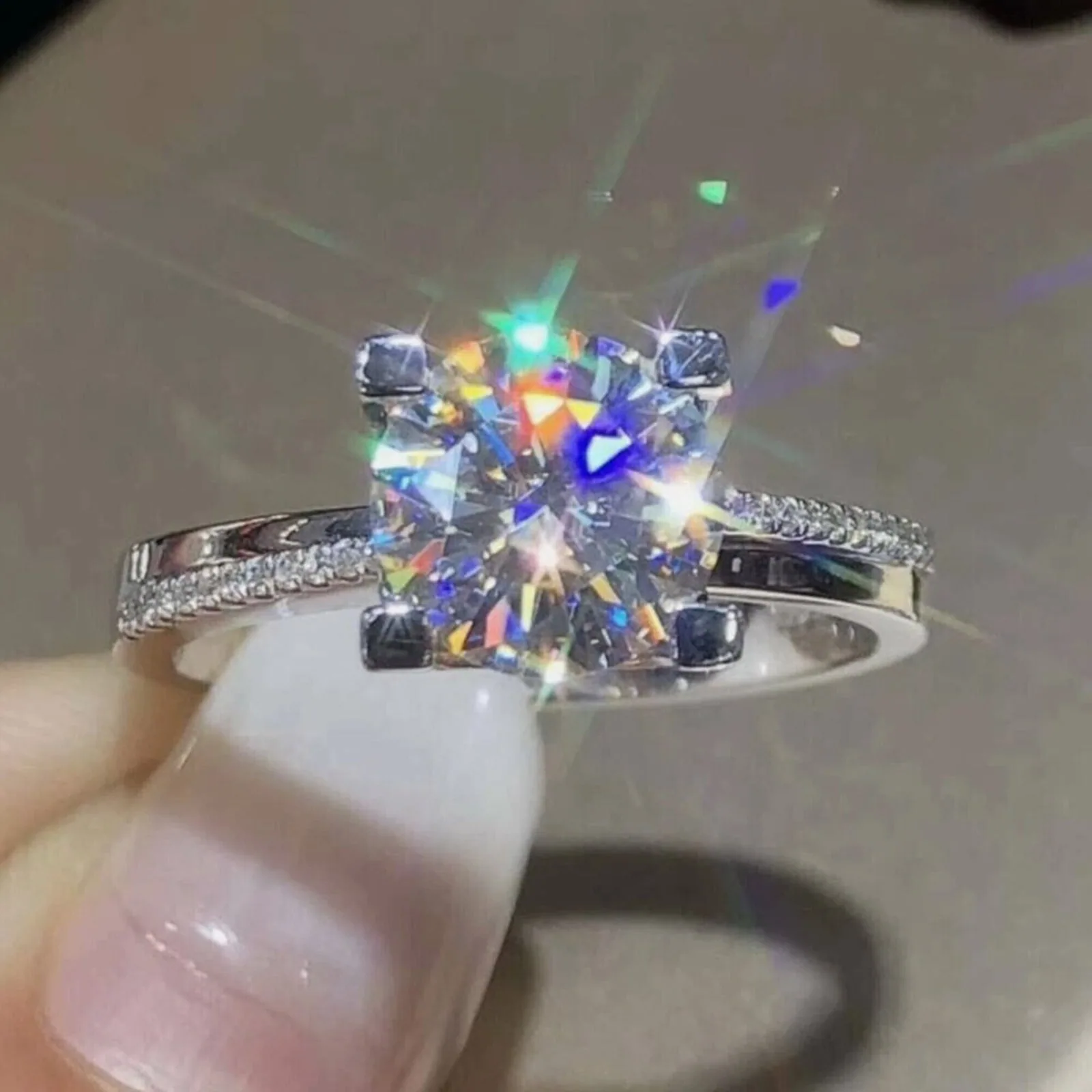 2.90 ct DEW Cushion Cut White Moissanite Ring – Birthday Gift for Her – 18K Gold Vermeil - view 3